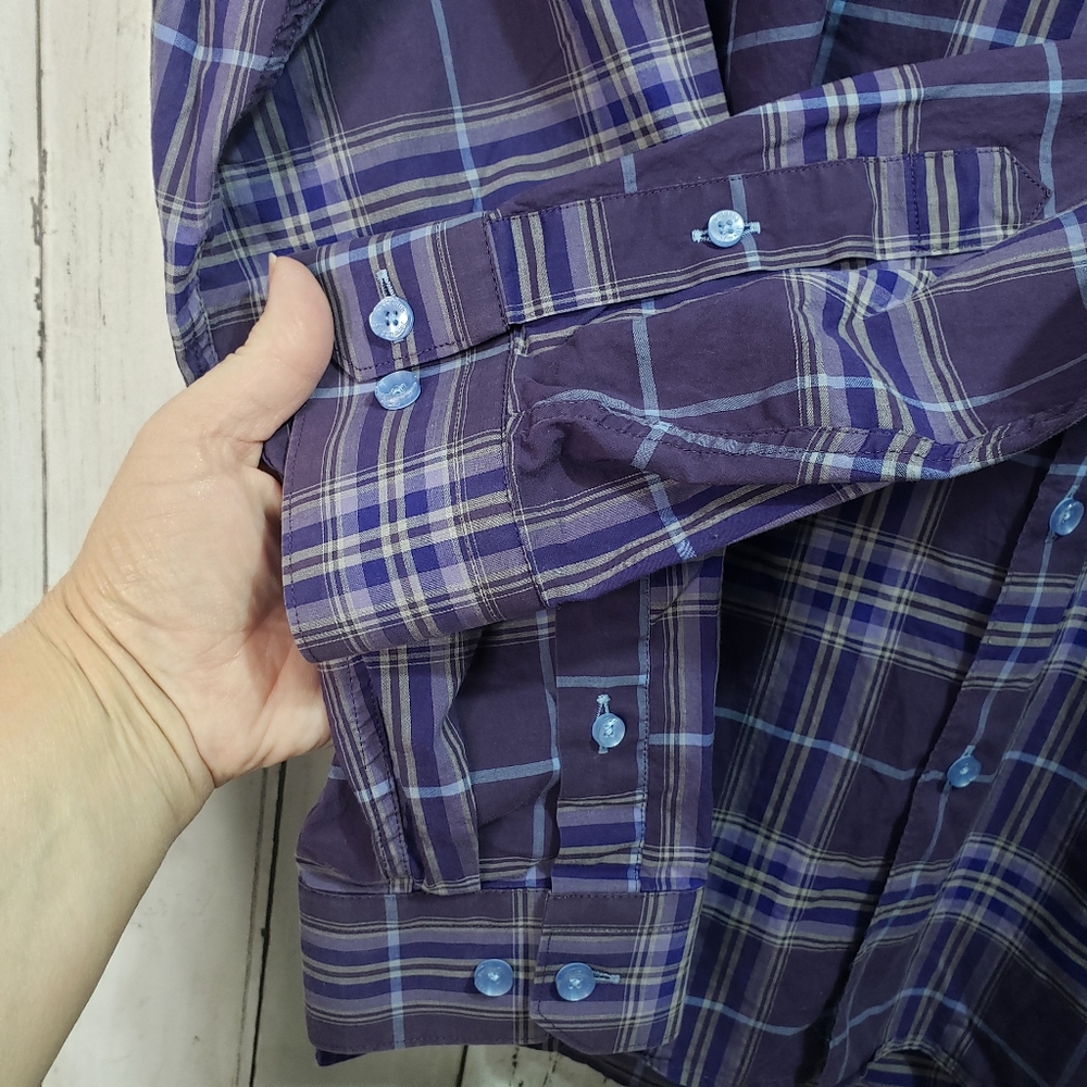 Jared Lang Men's Purple Plaid Cotton Long Sleeve - Picture 3 of 6